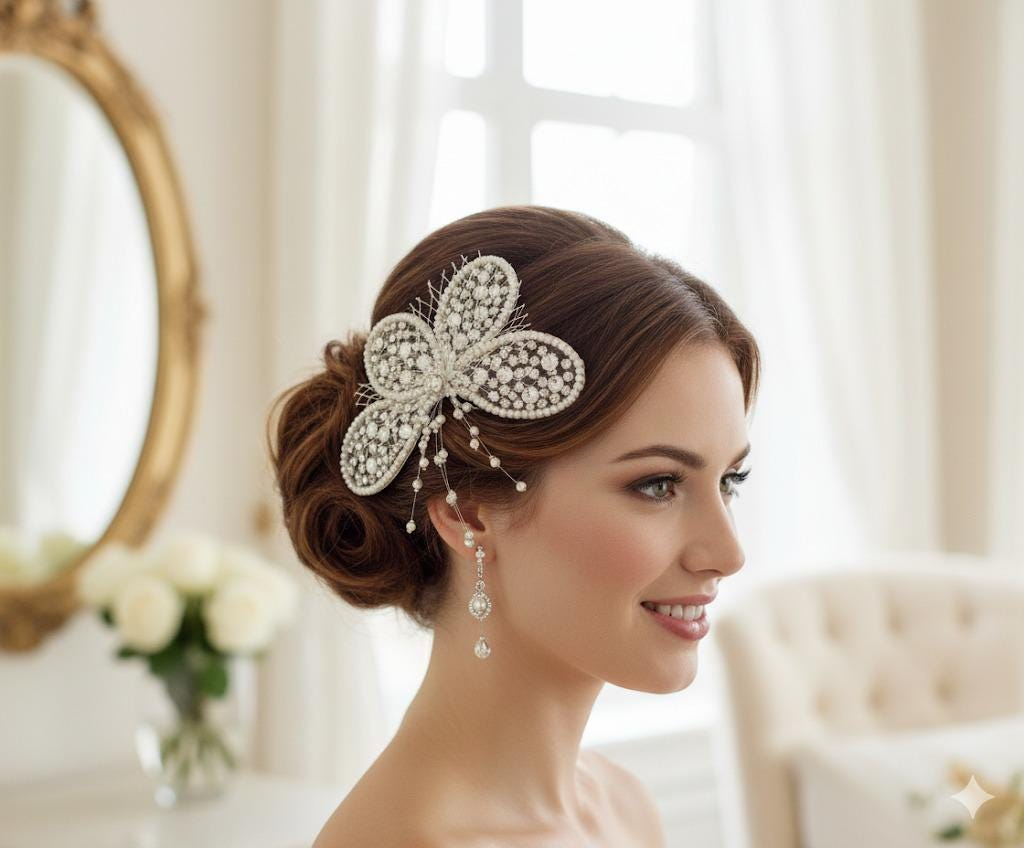 Silver Crystal Butterfly Bridal Hair Comb