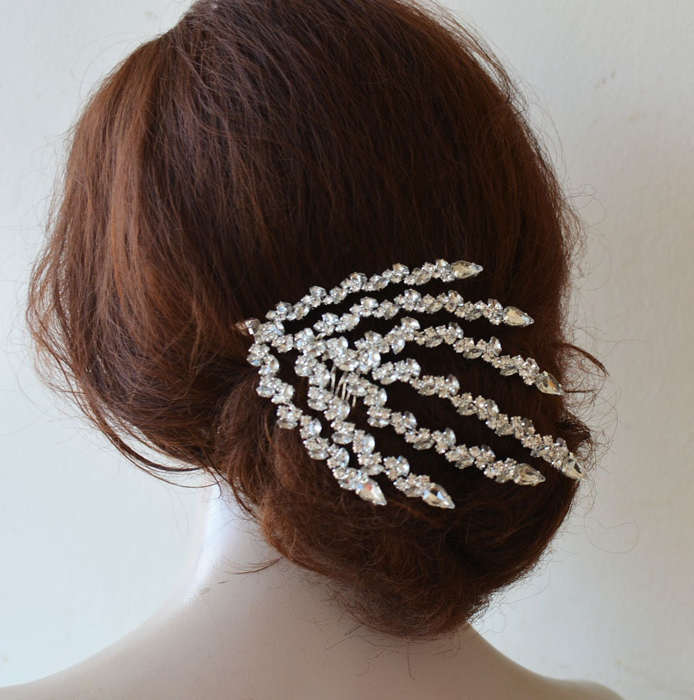 Silver Crystal Leaf Bridal Hair Comb