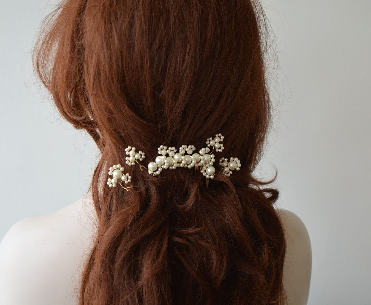 Ivory Pearl Floral Bridal Hair Comb