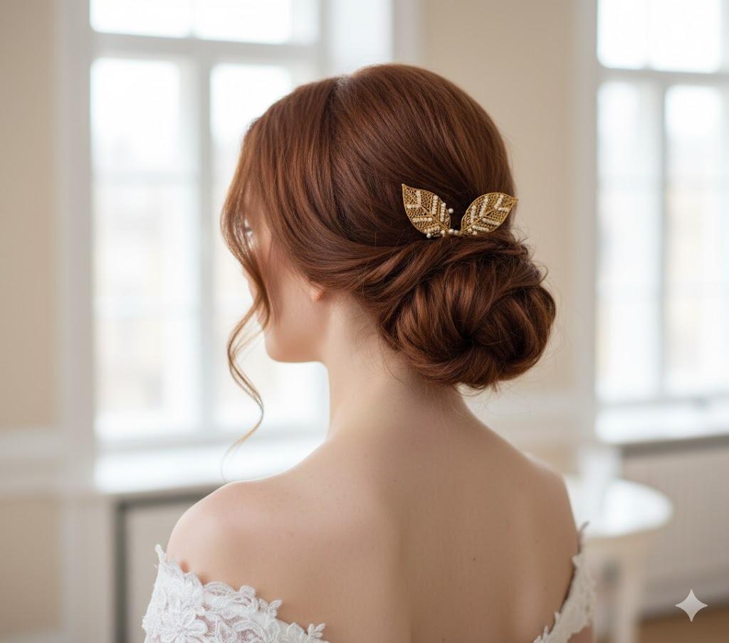 Gold Pearl Leaf Bridal Hair Pins