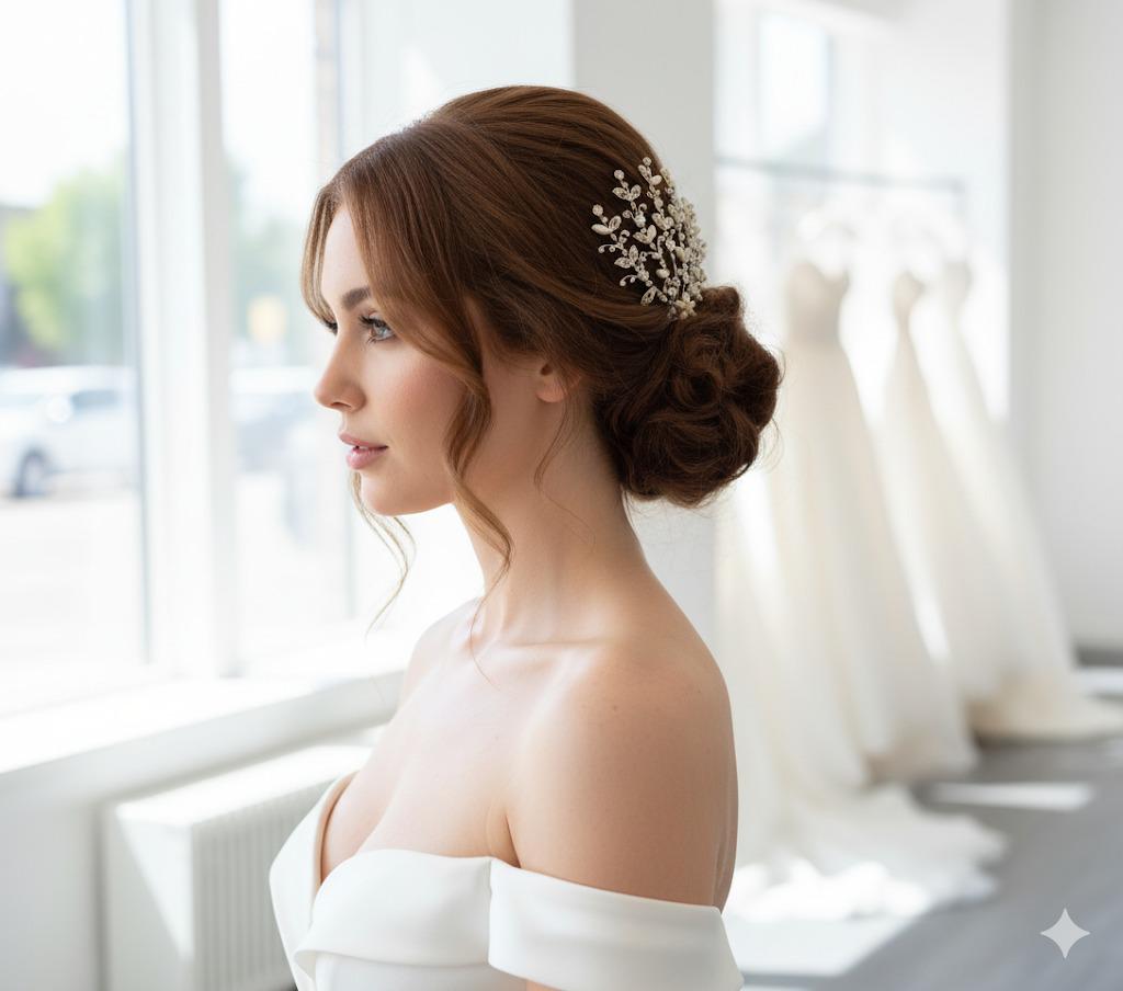 Rose Gold Crystal Pearl Bridal Hair Comb