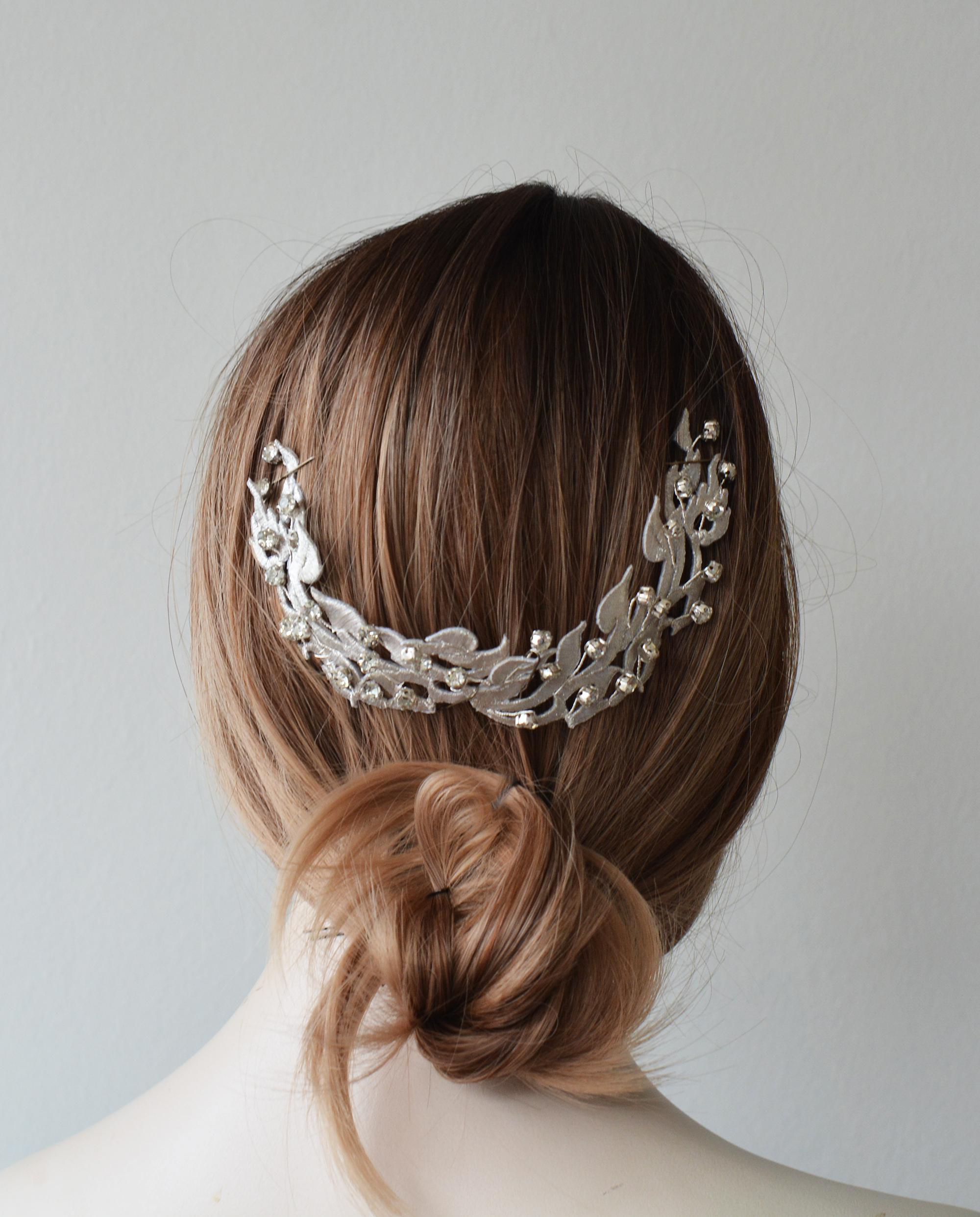 Silver Leaf Crystal Bridal Hair Vine