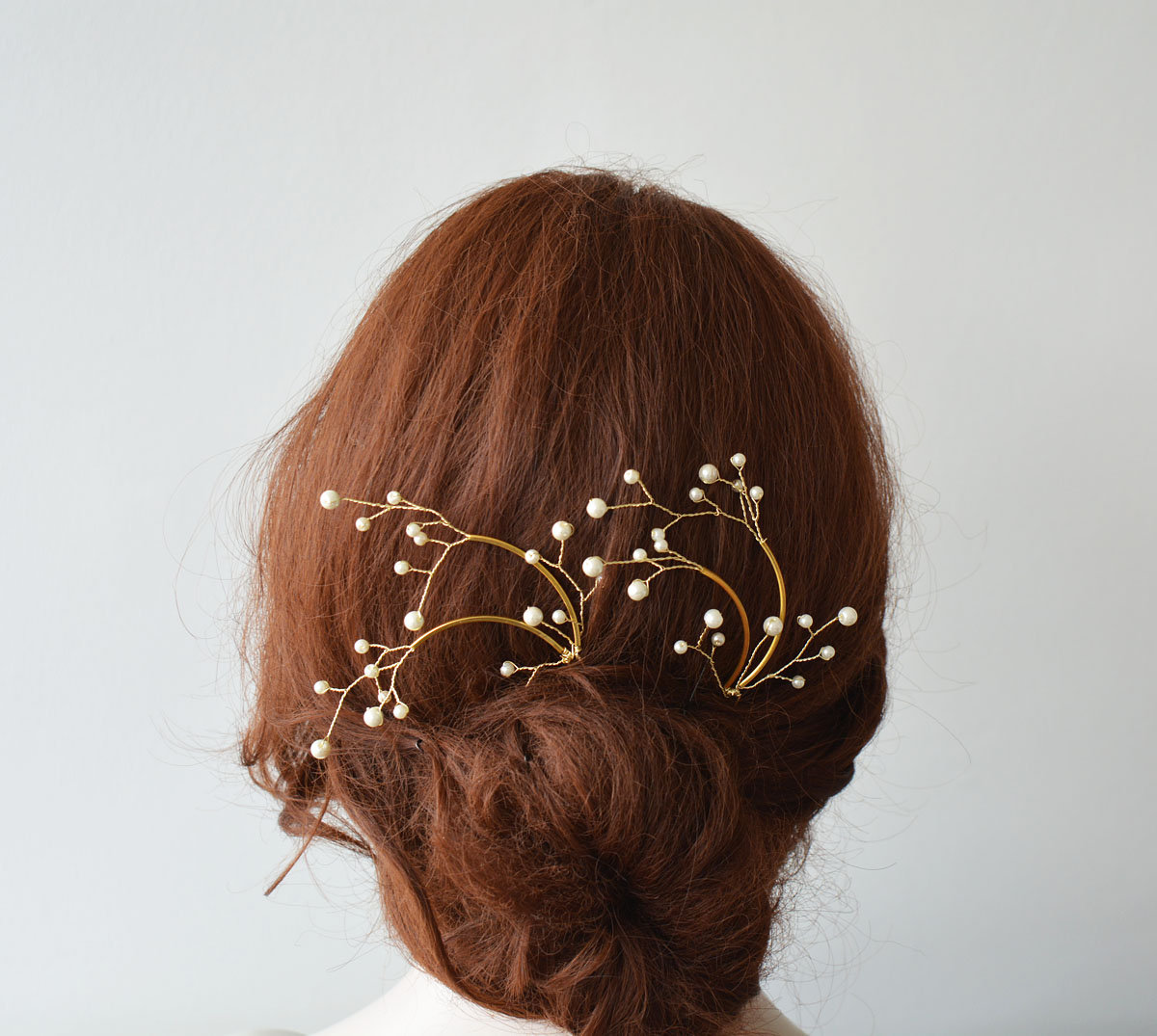 Gold Pearl Branch Bridal Hair Pins