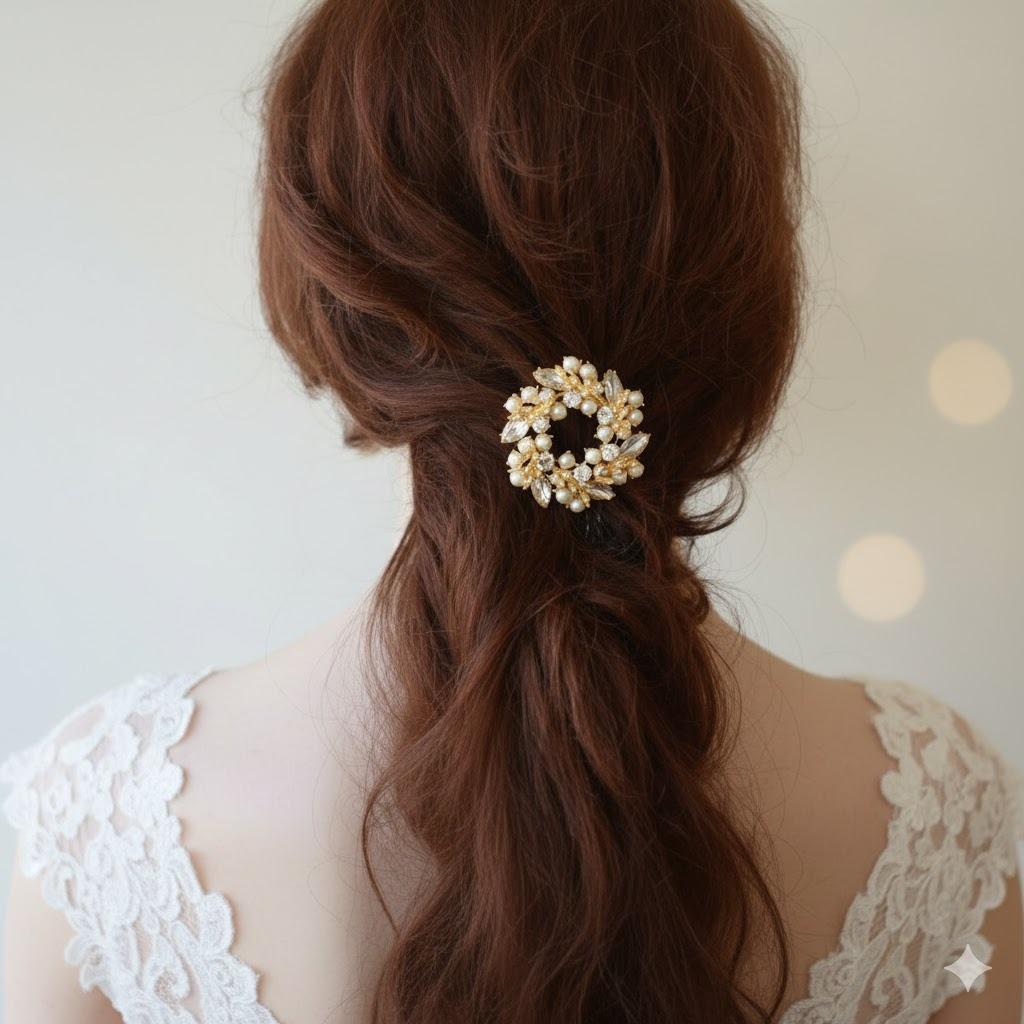 Gold Pearl Floral Bridal Hair Clip