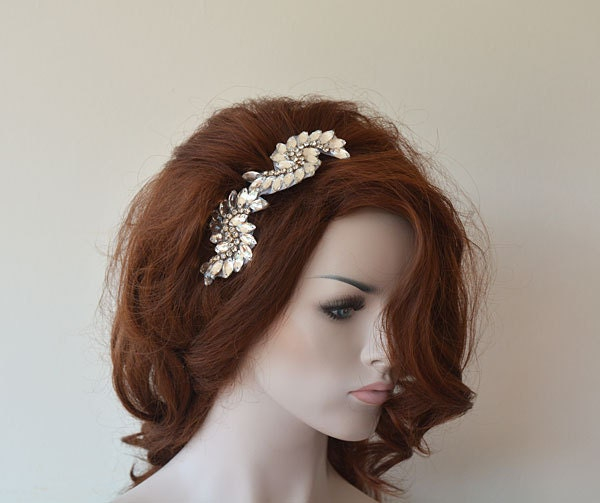 Silver Crystal Leaf Bridal Headband