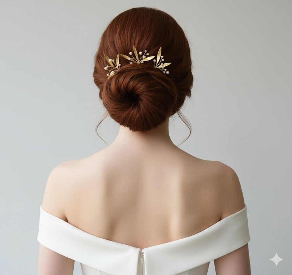 Gold Leaf Pearl Bridal Hair Pins
